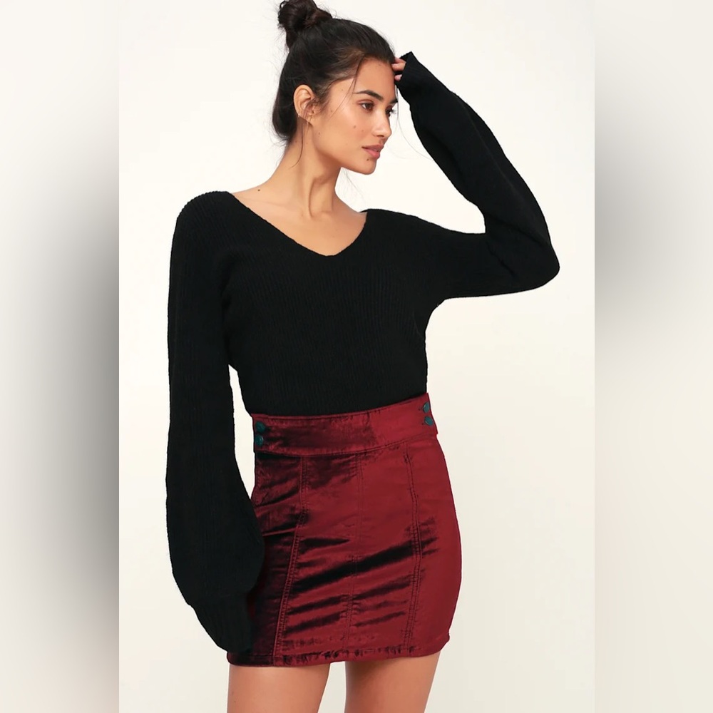 Free People Crimson Velvet Mini Skirt